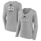 NHL Gray Philadelphia Flyers Women's Personalized Name & Number Midfielder Long Sleeve V-Neck T-Shirt