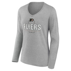 NHL Gray Philadelphia Flyers Women's Personalized Name & Number Midfielder Long Sleeve V-Neck T-Shirt