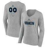 NHL Gray Seattle Kraken Women's Personalized Name & Number Midfielder Long Sleeve V-Neck T-Shirt