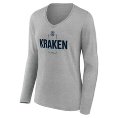 NHL Gray Seattle Kraken Women's Personalized Name & Number Midfielder Long Sleeve V-Neck T-Shirt