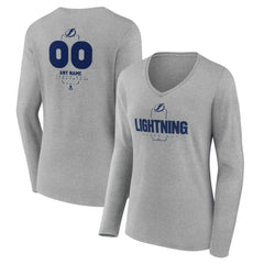 NHL Gray Tampa Bay Lightning Women's Personalized Name & Number Midfielder Long Sleeve V-Neck T-Shirt