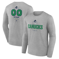 NHL Gray Vancouver Canucks Personalized Name & Number Midfielder Long Sleeve T-Shirt