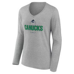 NHL Gray Vancouver Canucks Women's Personalized Name & Number Midfielder Long Sleeve V-Neck T-Shirt