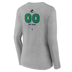NHL Gray Vancouver Canucks Women's Personalized Name & Number Midfielder Long Sleeve V-Neck T-Shirt