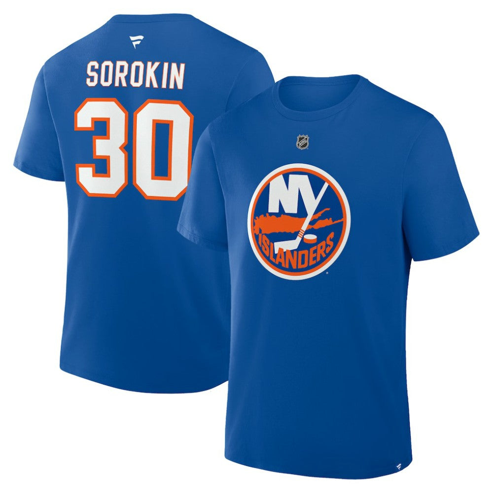 NHL Royal Ilya Sorokin New York Islanders Fanatics Authentic Stack Name & Number T-Shirt