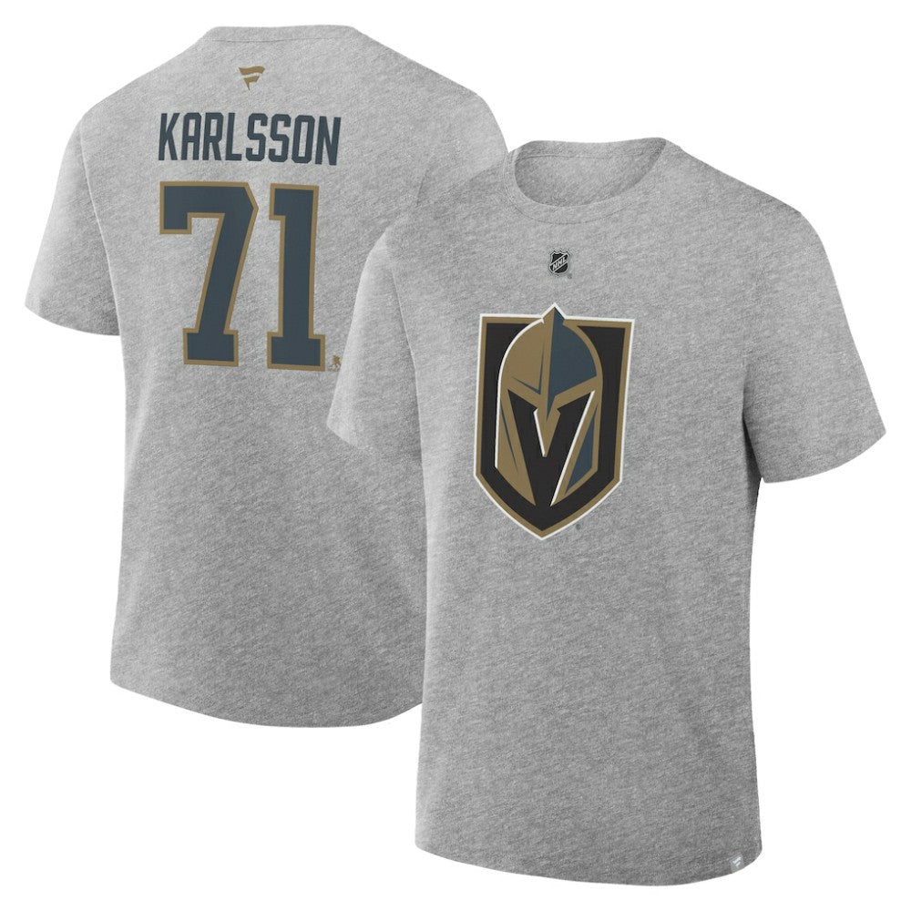 NHL Heather Gray William Karlsson Vegas Golden Knights Fanatics Authentic Stack Name & Number T-Shirt