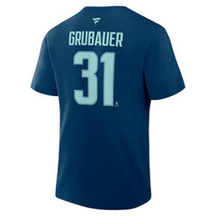 NHL Navy Philipp Grubauer Seattle Kraken Fanatics Authentic Stack Name & Number T-Shirt