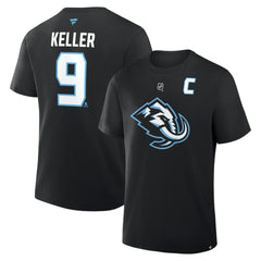 NHL Black Clayton Keller Utah Mammoth Fanatics Authentic Stack Name & Number T-Shirt
