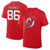 NHL Red Jack Hughes New Jersey Devils Fanatics Authentic Stack Name & Number T-Shirt