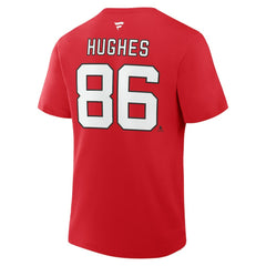NHL Red Jack Hughes New Jersey Devils Fanatics Authentic Stack Name & Number T-Shirt