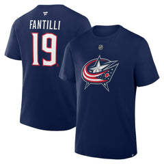 NHL Navy Adam Fantilli Columbus Blue Jackets Fanatics Authentic Stack Name & Number T-Shirt