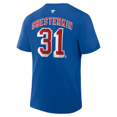 NHL Blue Igor Shesterkin New York Rangers Fanatics Authentic Stack Name & Number T-Shirt