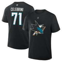 NHL Black Macklin Celebrini San Jose Sharks Fanatics Authentic Stack Name & Number T-Shirt