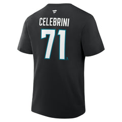 NHL Black Macklin Celebrini San Jose Sharks Fanatics Authentic Stack Name & Number T-Shirt