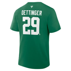 NHL Kelly Green Jake Oettinger Dallas Stars Fanatics Authentic Stack Name & Number T-Shirt