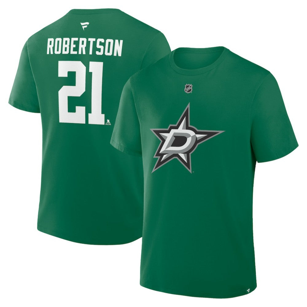 NHL Kelly Green Jason Robertson Dallas Stars Fanatics Authentic Stack Name & Number T-Shirt