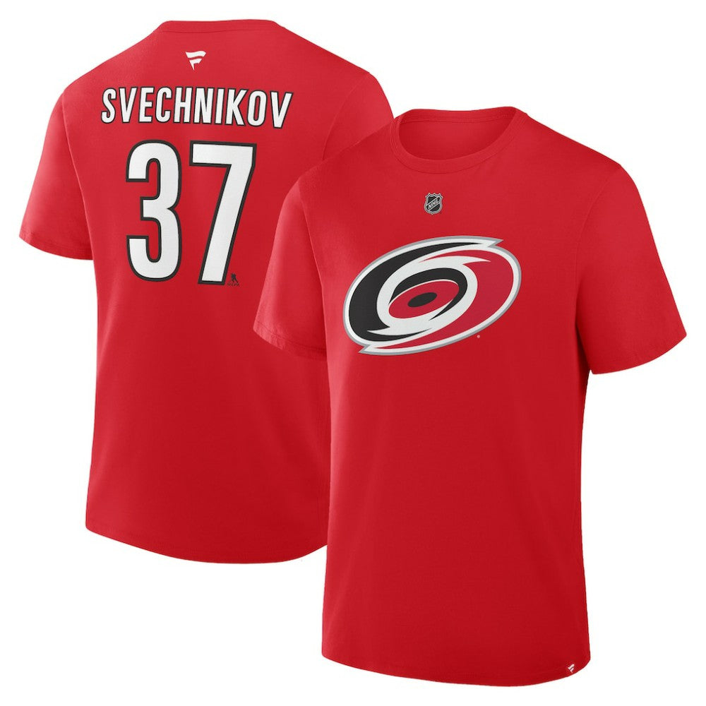 NHL Red Andrei Svechnikov Carolina Hurricanes Fanatics Authentic Stack Name & Number T-Shirt