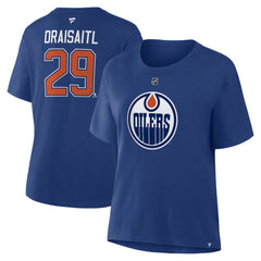 NHL Royal Leon Draisaitl Edmonton Oilers Fanatics Women's Authentic Stack Name & Number T-Shirt