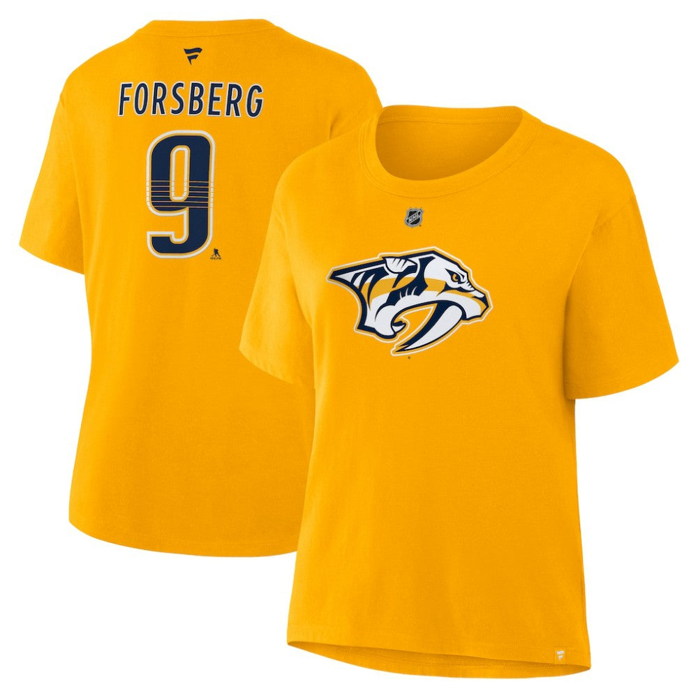 NHL Gold Filip Forsberg Nashville Predators Fanatics Women's Authentic Stack Name & Number T-Shirt