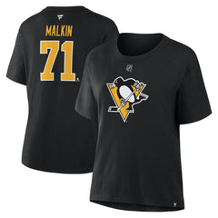 NHL Black Evgeni Malkin Pittsburgh Penguins Fanatics Women's Authentic Stack Name & Number T-Shirt