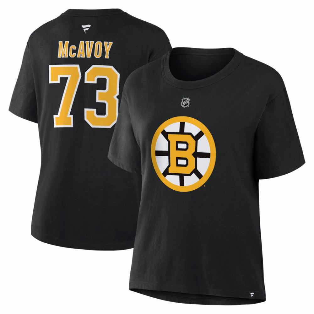 NHL Black Charlie McAvoy Boston Bruins Fanatics Women's Authentic Stack Name & Number T-Shirt