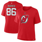 NHL Red Jack Hughes New Jersey Devils Fanatics Women's Authentic Stack Name & Number T-Shirt