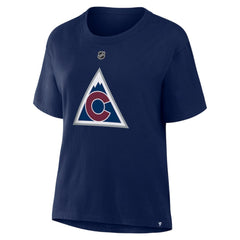 NHL Navy Nathan MacKinnon Colorado Avalanche Fanatics Women's Authentic Stack Name & Number T-Shirt