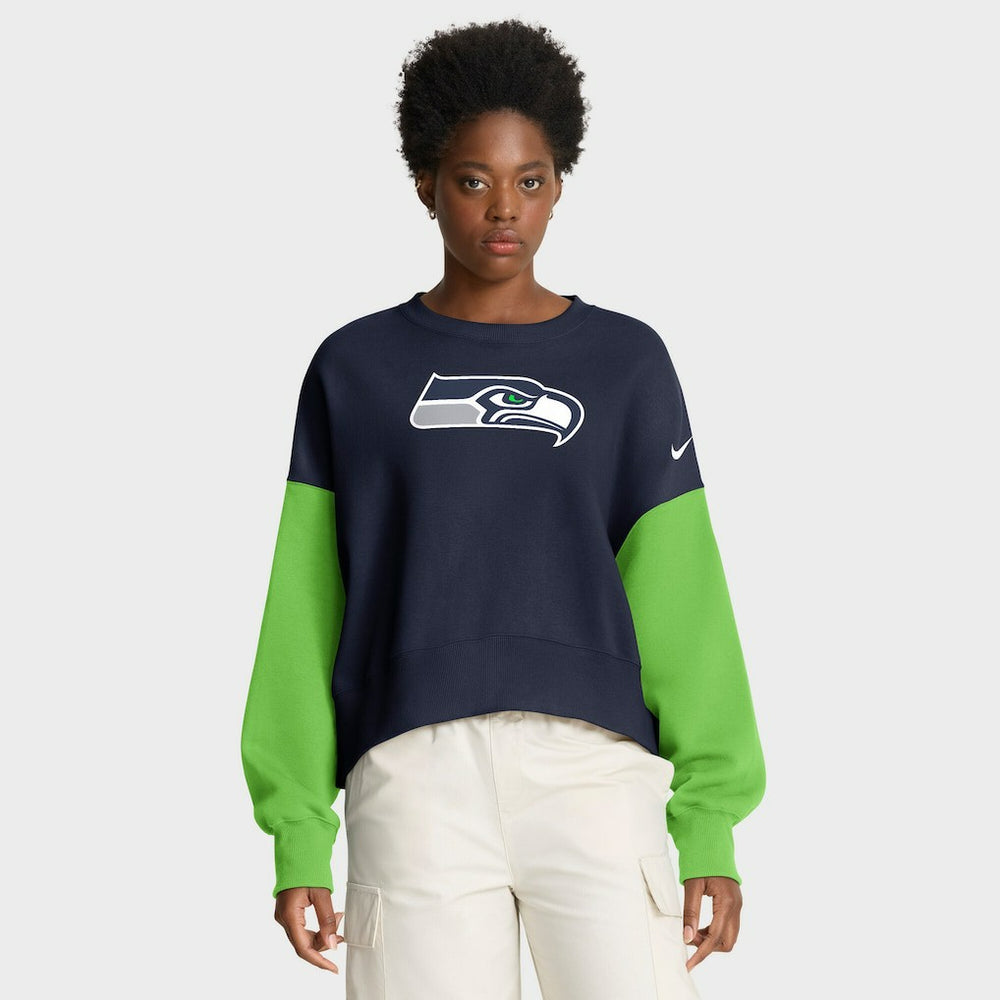 Women's Oversized Color-Block Pullover Sweatshirt - Seattle Seahawks