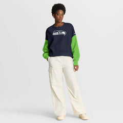 Women's Oversized Color-Block Pullover Sweatshirt - Seattle Seahawks