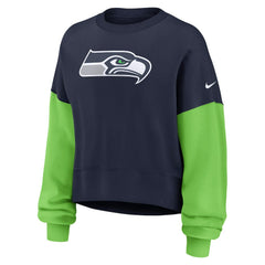 Women's Oversized Color-Block Pullover Sweatshirt - Seattle Seahawks