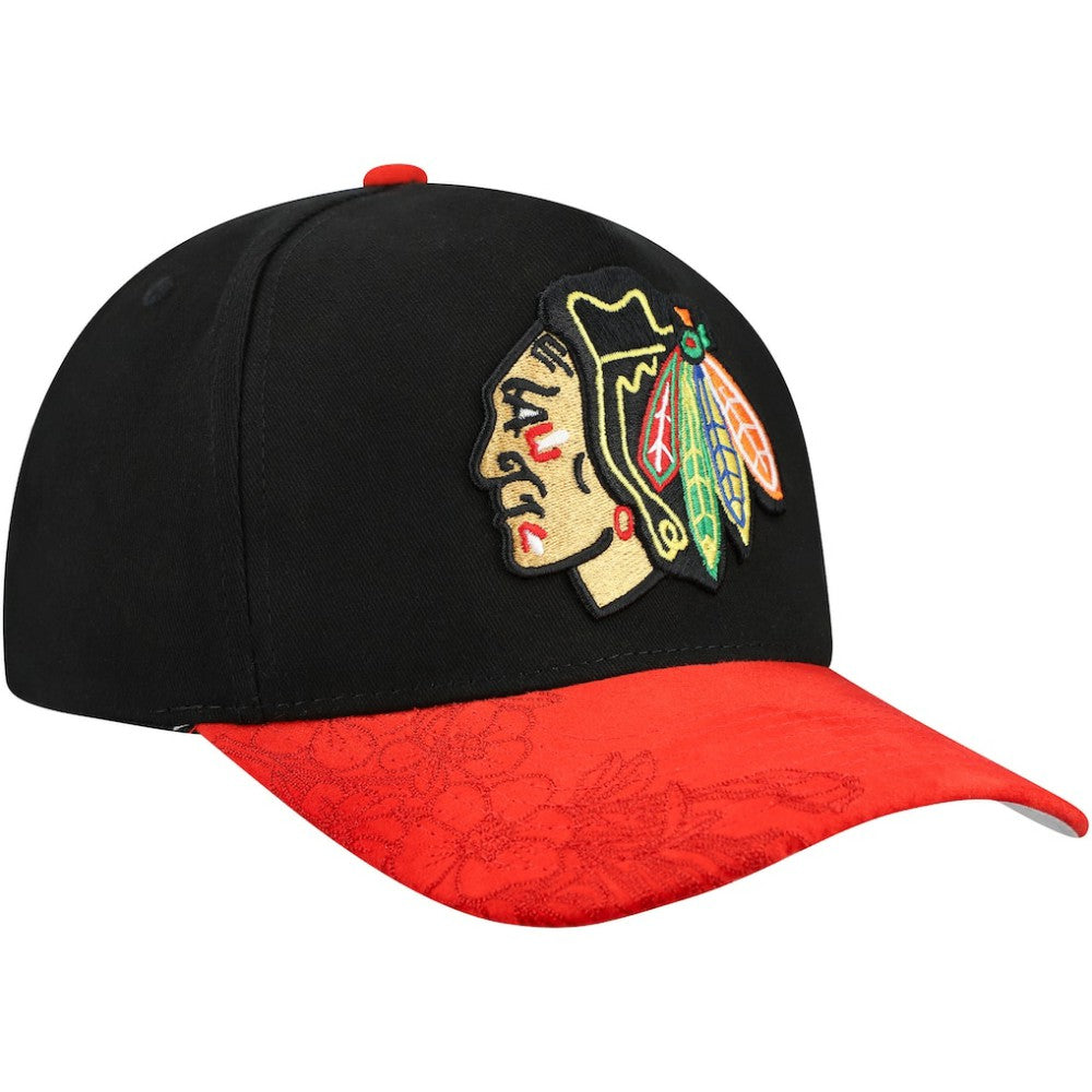 NHL Black/Red Chicago Blackhawks Mitchell & Ness May Flowers Pro Crown Adjustable Hat