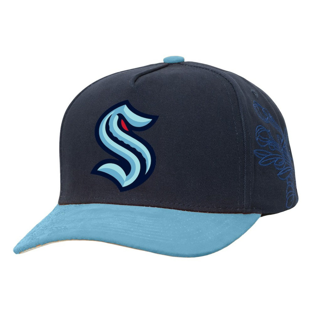 NHL Navy/Light Blue Seattle Kraken Mitchell & Ness May Flowers Pro Crown Adjustable Hat