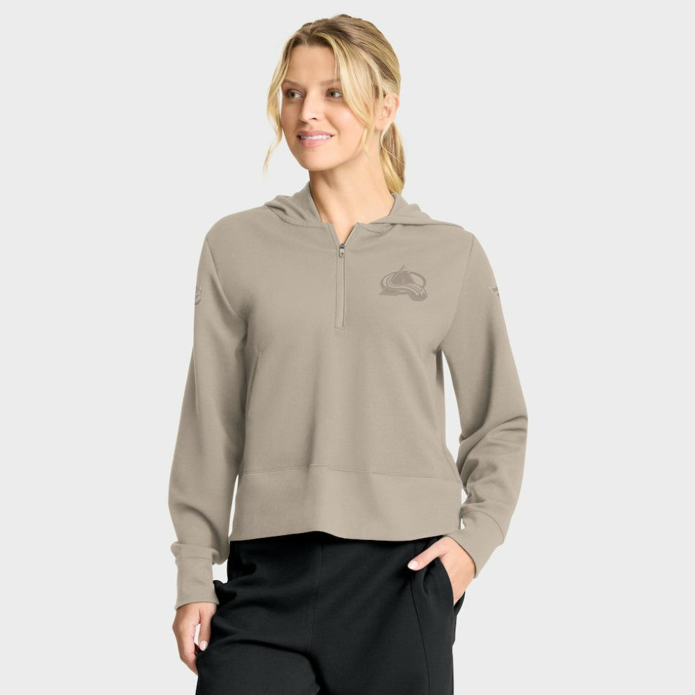 NHL Tan Colorado Avalanche Fanatics Women's Authentic Pro Road Tri-Blend Quarter-Zip Hoodie