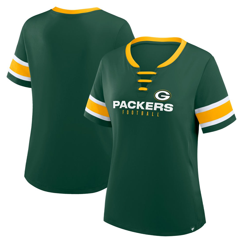 Women's Redzone Draw Play Athena Lace-Up T-Shirt - Green Bay Packers