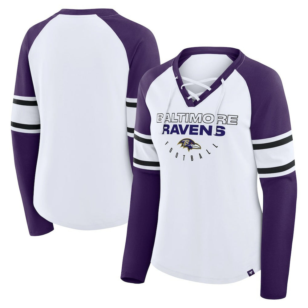 Women's Redzone Blitz Package Raglan Lace-Up V-Neck Long Sleeve T-Shirt - Baltimore Ravens