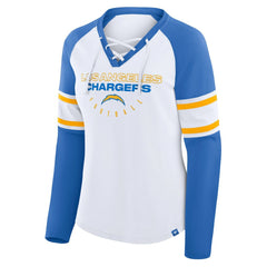 Women's Redzone Blitz Package Raglan Lace-Up V-Neck Long Sleeve T-Shirt - Los Angeles Chargers