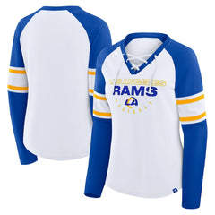 Women's Redzone Blitz Package Raglan Lace-Up V-Neck Long Sleeve T-Shirt - Los Angeles Rams