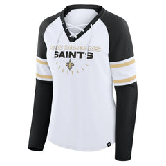 Women's Redzone Blitz Package Raglan Lace-Up V-Neck Long Sleeve T-Shirt - New Orleans Saints
