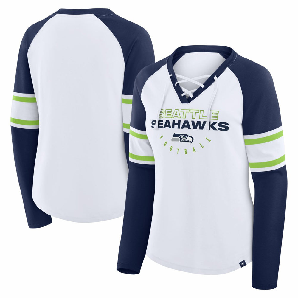Women's Redzone Blitz Package Raglan Lace-Up V-Neck Long Sleeve T-Shirt - Seattle Seahawks