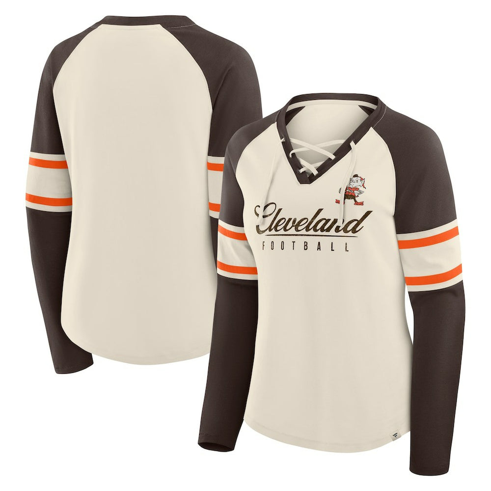 Women's Hometown Gridiron Hero Raglan Lace-Up V-Neck Long Sleeve T-Shirt - Cleveland Browns