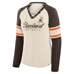 Women's Hometown Gridiron Hero Raglan Lace-Up V-Neck Long Sleeve T-Shirt - Cleveland Browns
