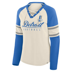 Women's Hometown Gridiron Hero Raglan Lace-Up V-Neck Long Sleeve T-Shirt - Detroit Lions
