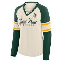 Women's Hometown Gridiron Hero Raglan Lace-Up V-Neck Long Sleeve T-Shirt - Green Bay Packers