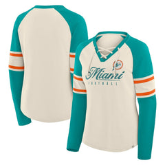 Women's Hometown Gridiron Hero Raglan Lace-Up V-Neck Long Sleeve T-Shirt - Miami Dolphins