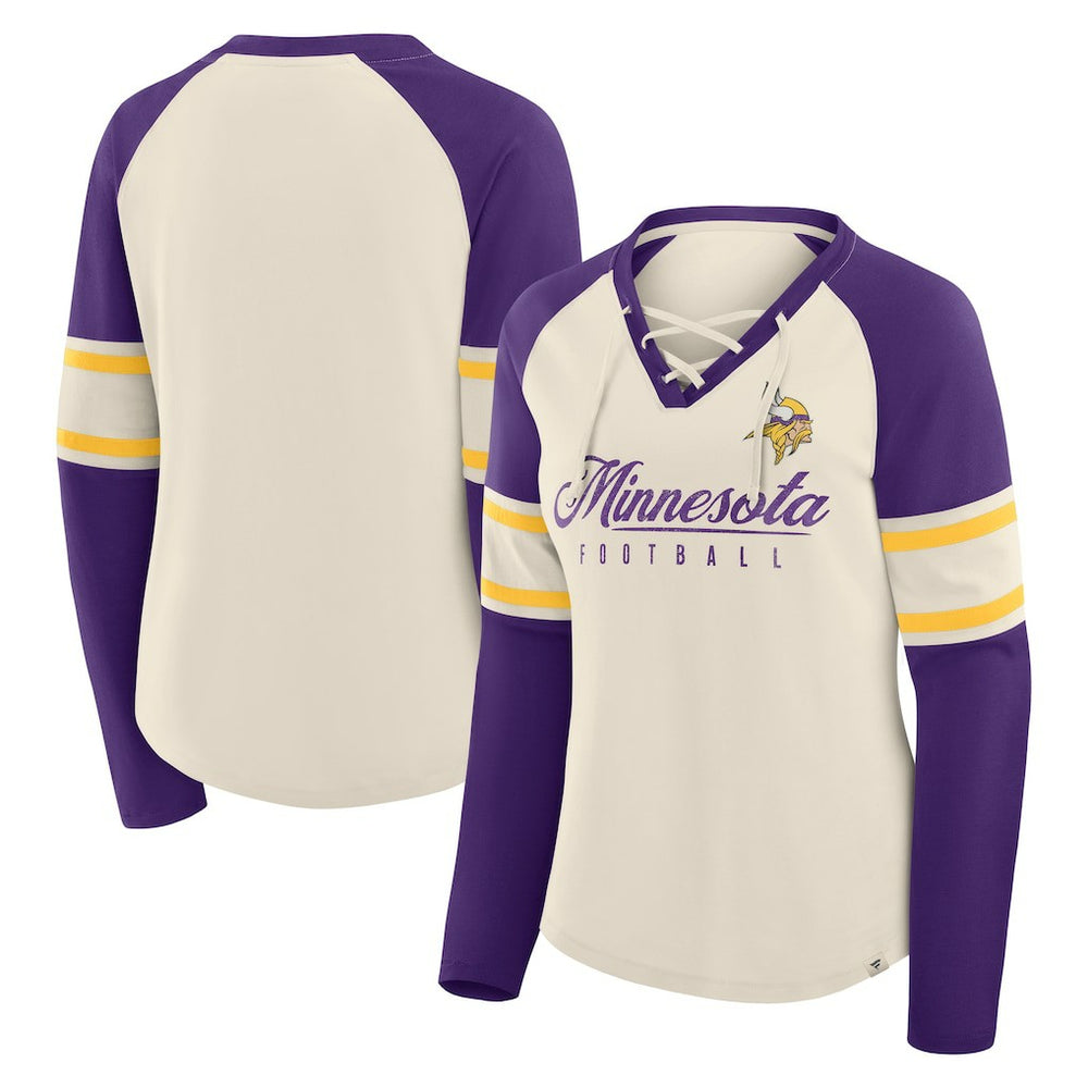 Women's Hometown Gridiron Hero Raglan Lace-Up V-Neck Long Sleeve T-Shirt - Minnesota Vikings