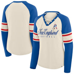 Women's Hometown Gridiron Hero Raglan Lace-Up V-Neck Long Sleeve T-Shirt - New England Patriots