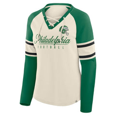 Women's Hometown Gridiron Hero Raglan Lace-Up V-Neck Long Sleeve T-Shirt - Philadelphia Eagles