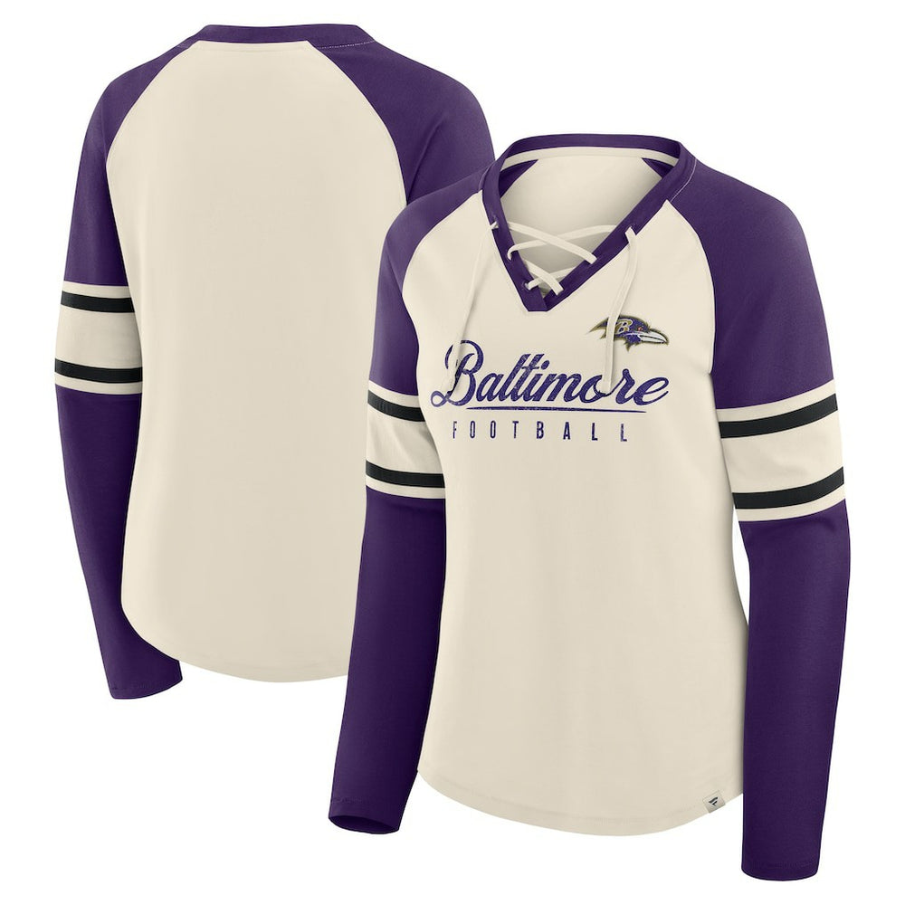 Women's Hometown Gridiron Hero Raglan Lace-Up V-Neck Long Sleeve T-Shirt - Baltimore Ravens