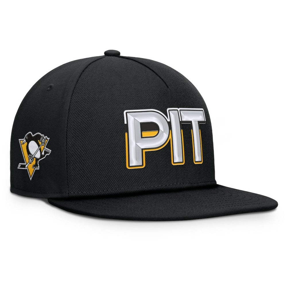 NHL Black Pittsburgh Penguins Fanatics Authentic Pro Rink Team Code Snapback Hat