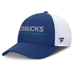NHL Blue/White Vancouver Canucks Fanatics Authentic Pro Rink Lockup Adjustable Trucker Hat